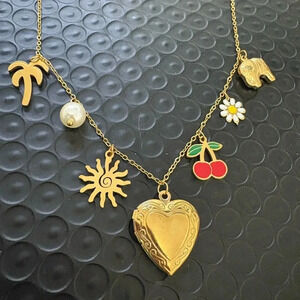 Charming Gold Necklace with Colorful Charms